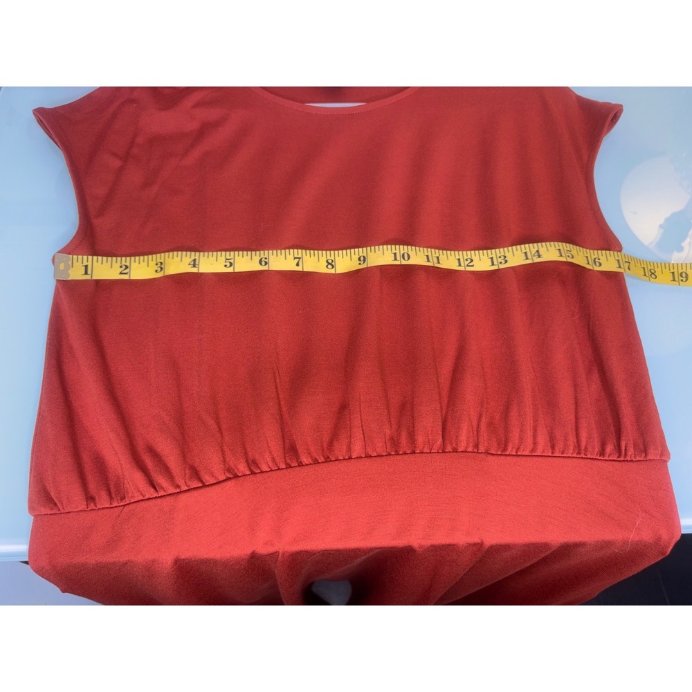 Banana Republic Midi Dress Rust Orange Cap Sleeve Cinched Waist Petite M - Picture 6 of 7